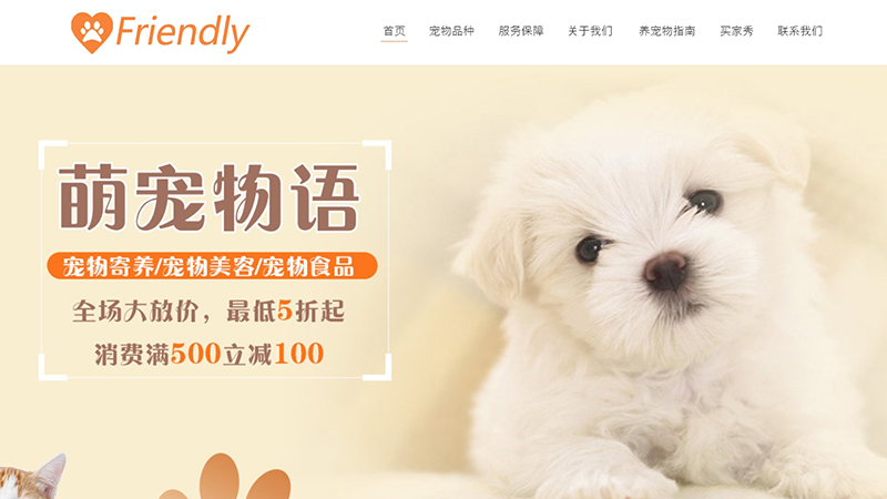 宠物friendly网页PC6页橙色高保真